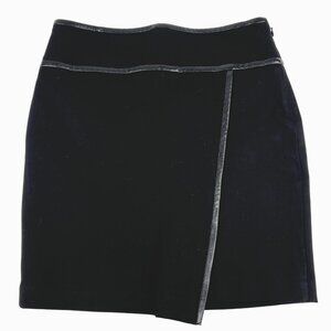 White House Black Market WHBM Black Pencil Skirt Faux-Leather Trim Size 2